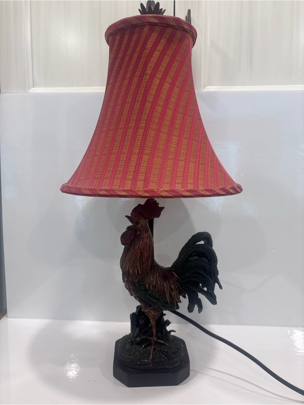 Vintage Rustic Rooster Table Lamp with Fabric Shade Farmhouse Country Decor